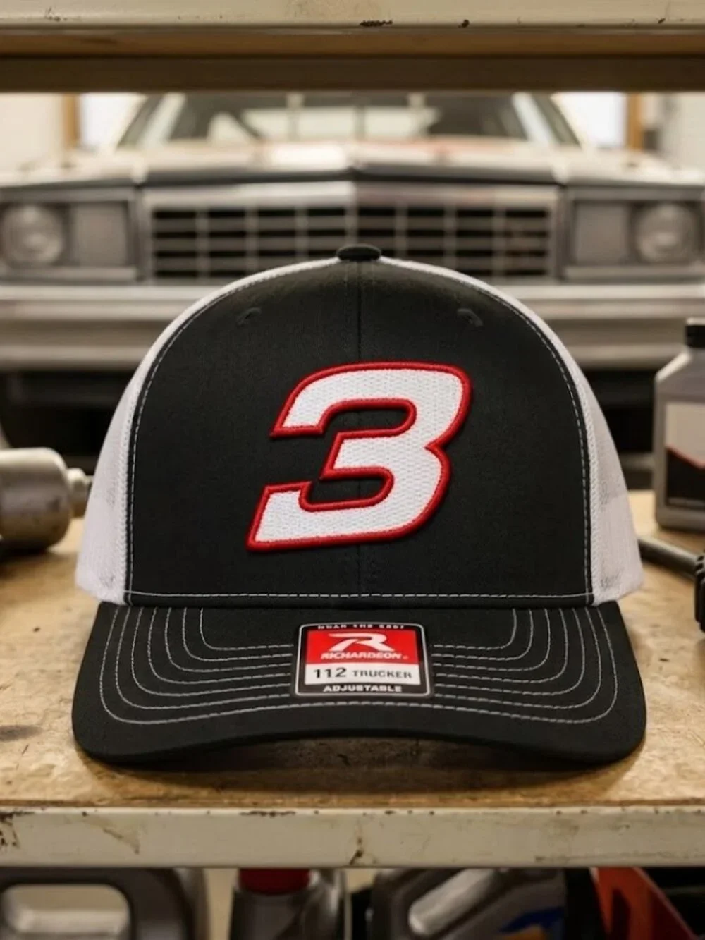 Dale Earnhardt 3 NASCAR Embroidered Black White Richardson 112 Hat Cap New 90s